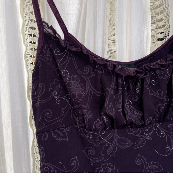 Vintage Y2K Purple Fairy Core Floral Garden Mini Slip Dress Lettuce Trim M - Picture 5 of 11